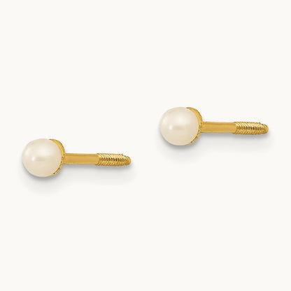 Madi K 2.5- Button FW Cultured Pearl Screwback Post Earrings, 3.5mm, 14K
