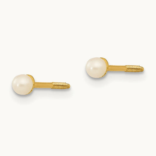 Madi K 2.5- Button FW Cultured Pearl Screwback Post Earrings, 3.5mm, 14K