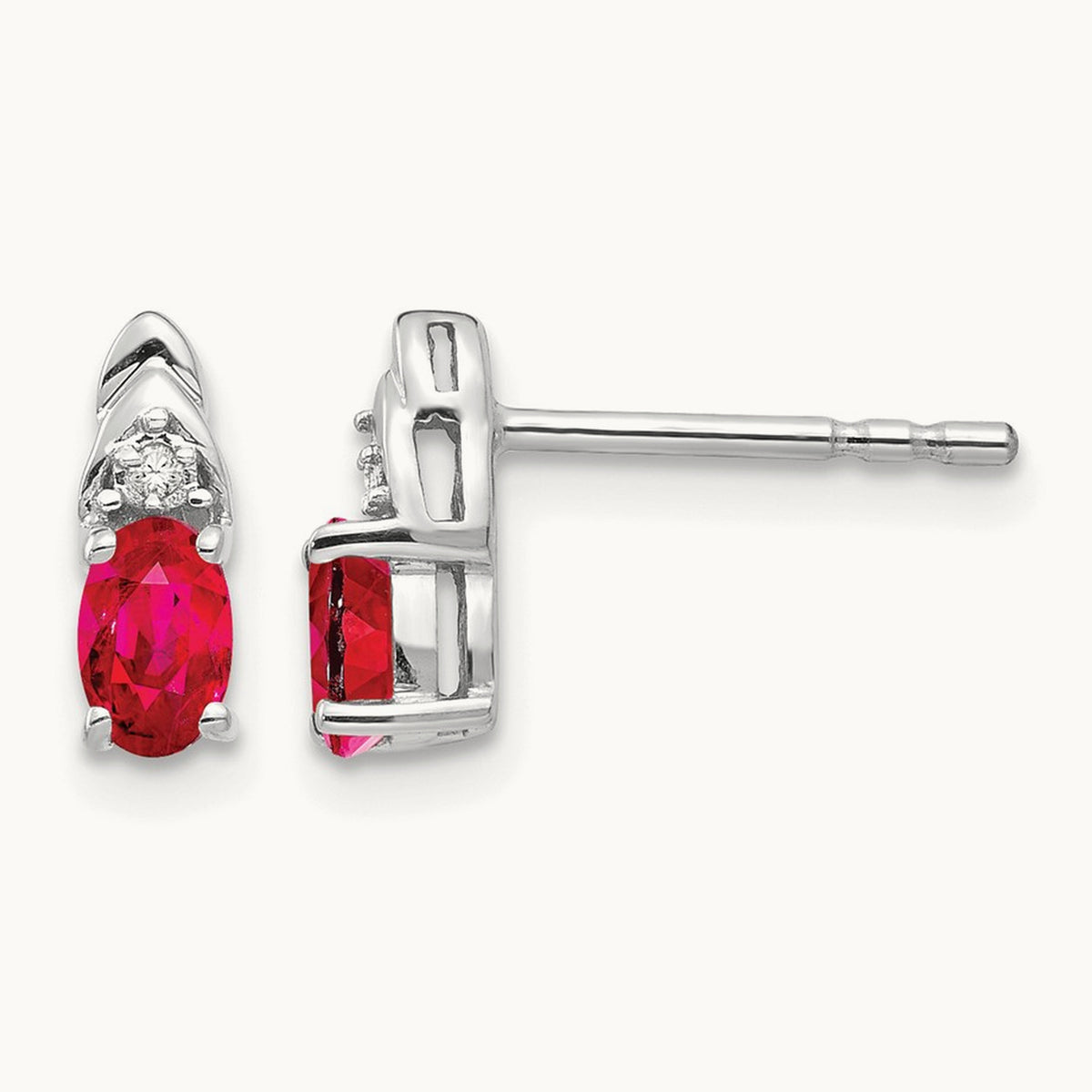 Ruby and Diamond Post Earrings, 14K White Gold