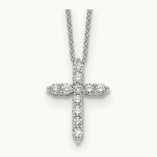 1/2ct Lab Grown Diamond VS/SI+ G+ Comp 18in Cross Pendant Necklace, 14K White Gold