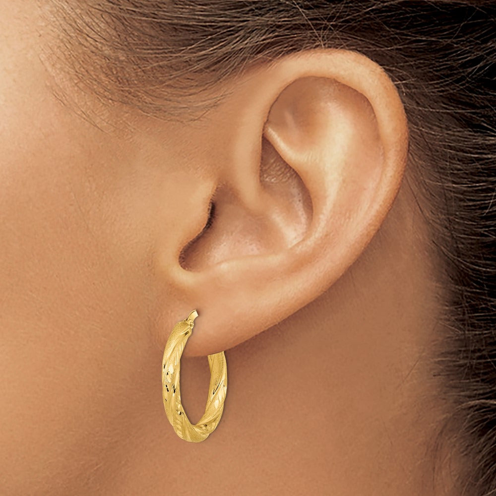 Polished & Satin Diamond-cut Hoop Earrings — 14K Yellow Gold