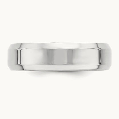 Bevel Edge Comfort Fit Band, 6mm, 10K White Gold