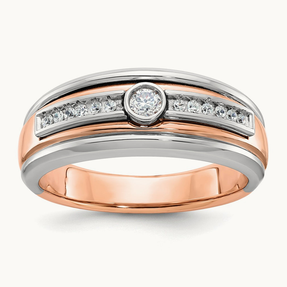 White/Rose Gold IBGoodman Men's Diamond Complete Ring, 14K Two-tone