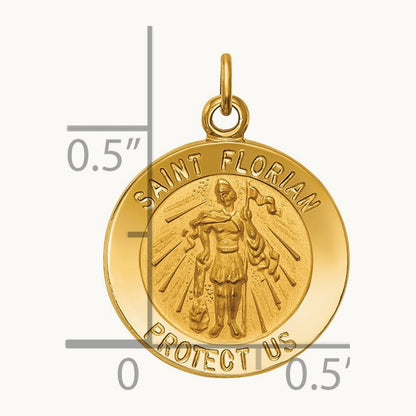 Solid Polished/Satin Small St. Florian Medal, 14K