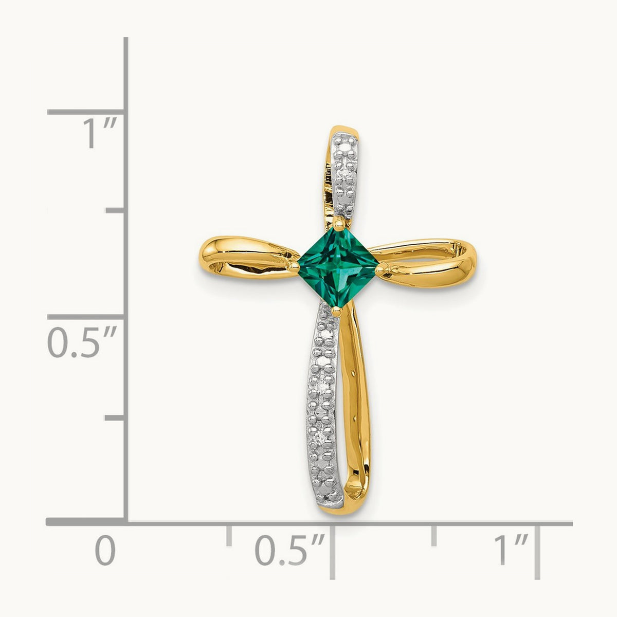 w/Rhodium Lab Created Emerald and Diamond Cross Slide, 14K