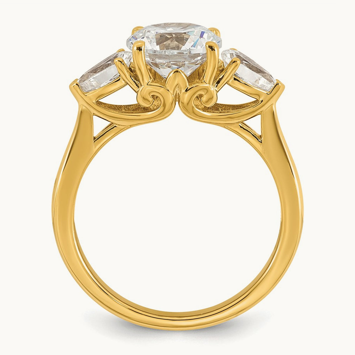 Round with Pear 3 Stone Engagement Ring, 1.25-3.50 ct tw Lab-Grown Diamond — 2 1/2 ct, 14K Yellow Gold