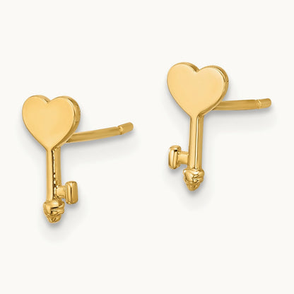 Polished Heart Key Post Earrings, 14K
