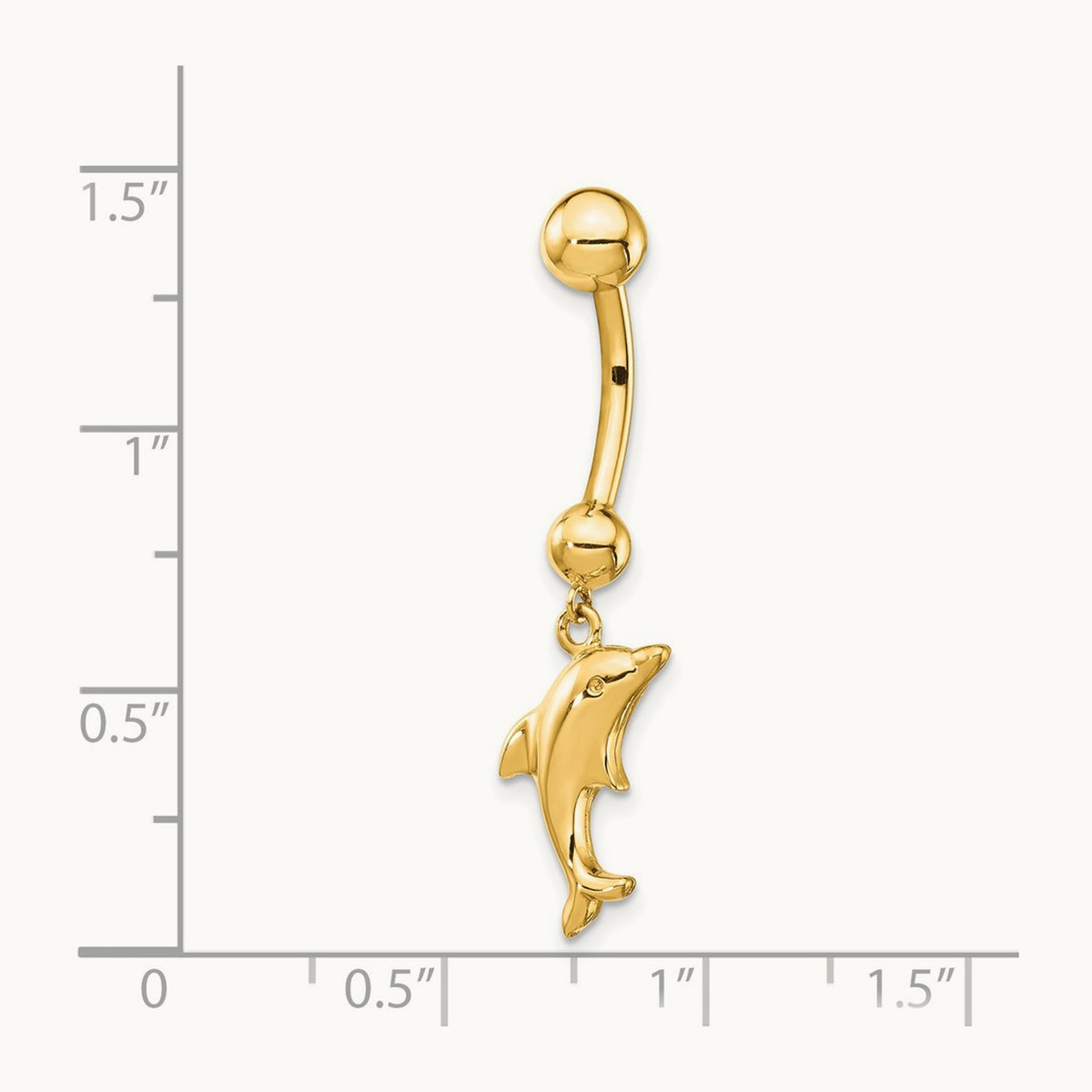 14 Gauge Dolphin Dangle Belly Ring, 14K