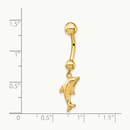 14 Gauge Dolphin Dangle Belly Ring, 14K