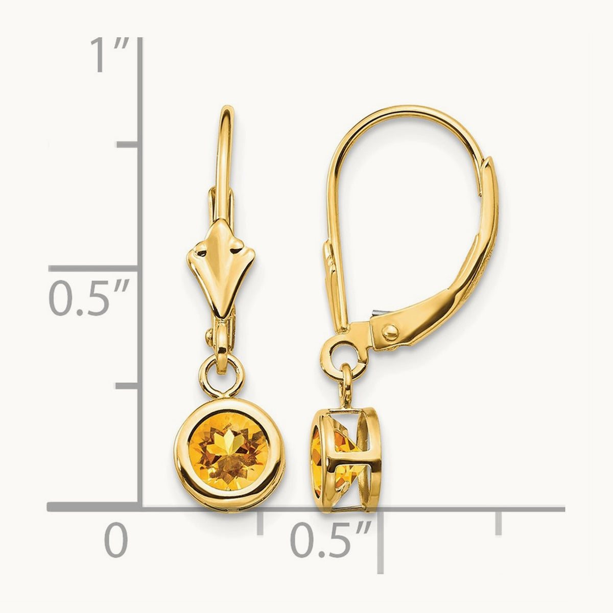 Citrine Round Leverback Earring, 14K