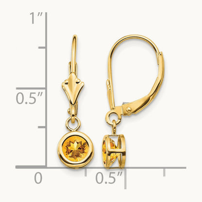 Citrine Round Leverback Earring, 14K