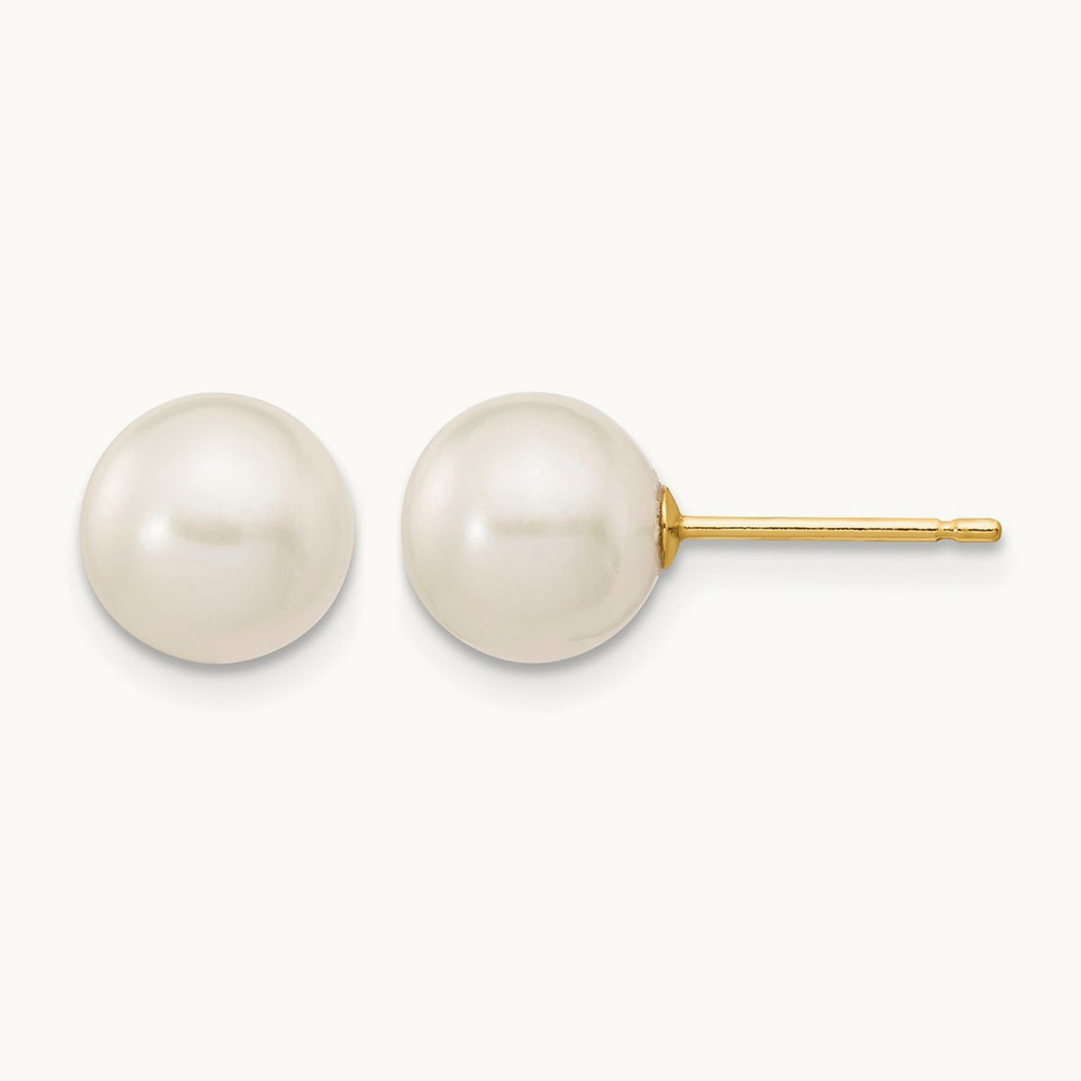 7- White Round Freshwater Cultured Pearl Stud Post Earrings, 8mm, 14K