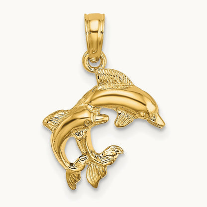 Polished 2-D Mini Double Dolphins Charm, 14K