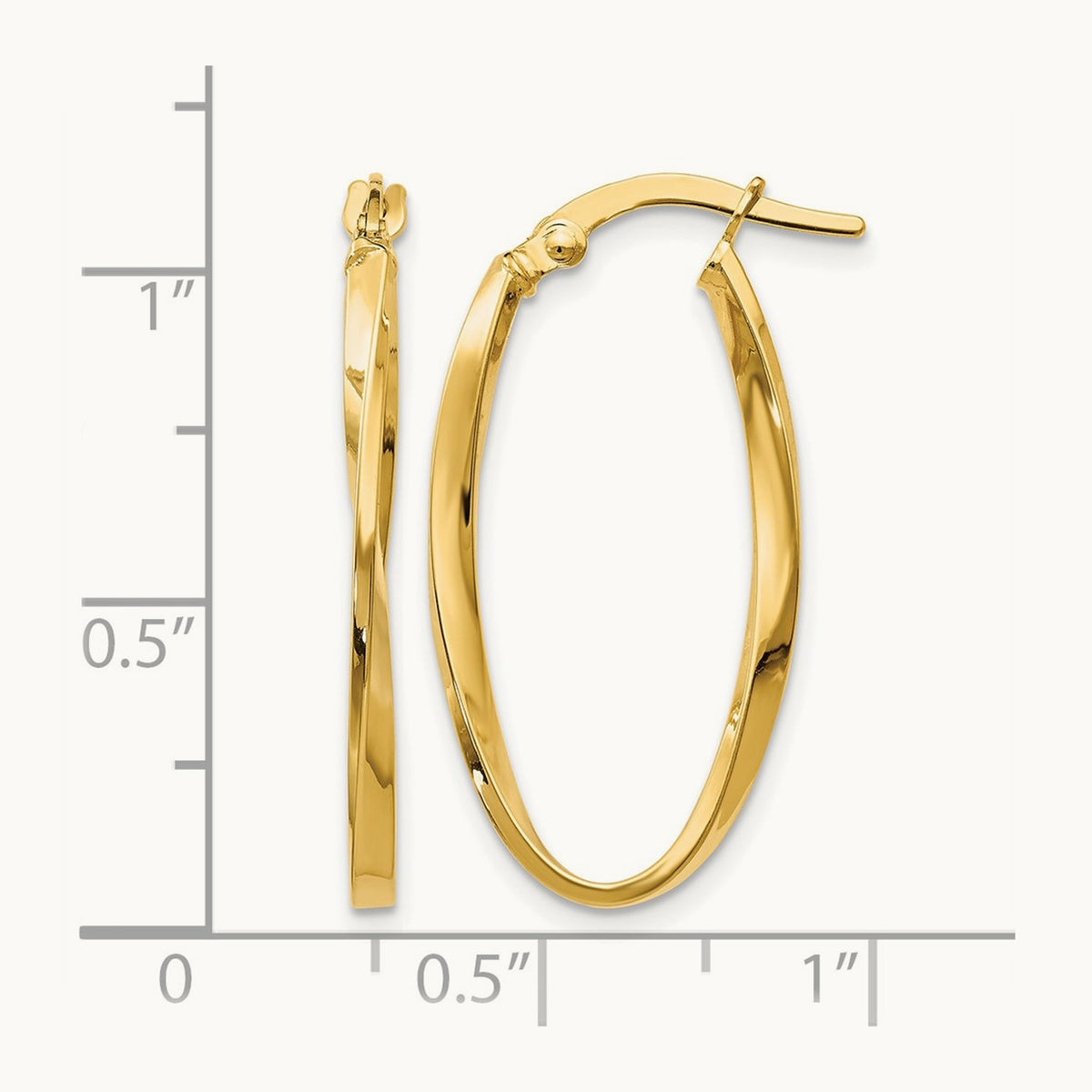 Twisted Oval Hoop Earrings — 14K Yellow Gold