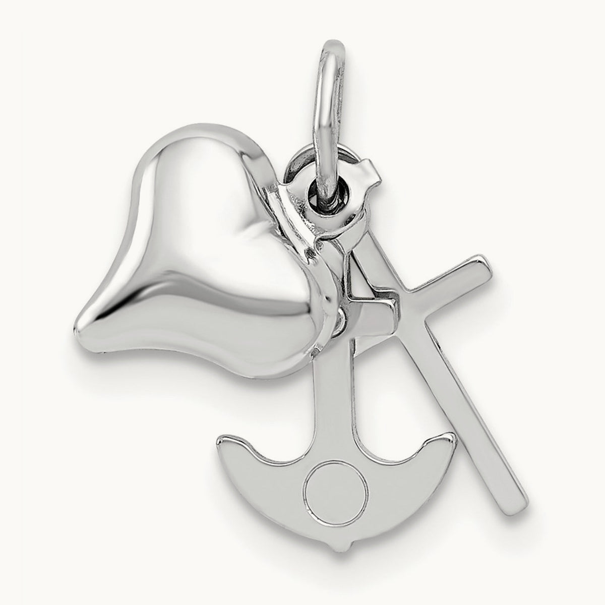 3D Heart, Cross And Anchor Pendant, 14K White Gold