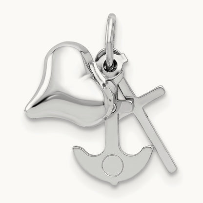 3D Heart, Cross And Anchor Pendant, 14K White Gold