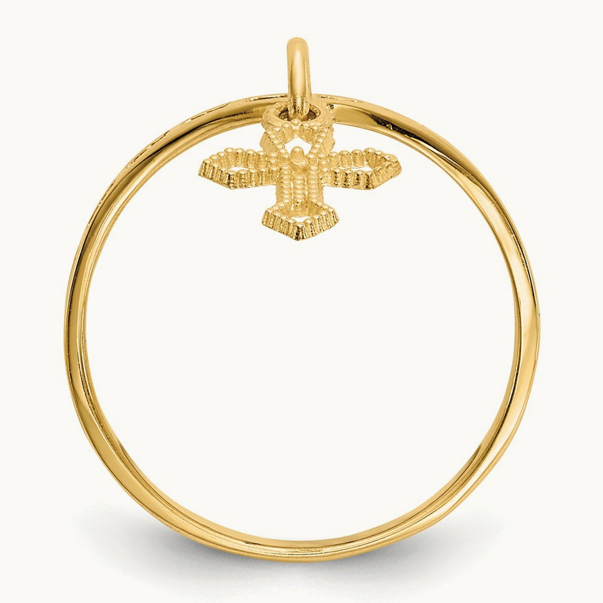 Polished Cross Dangle Charm Ring, 14K