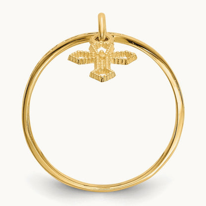 Polished Cross Dangle Charm Ring, 14K