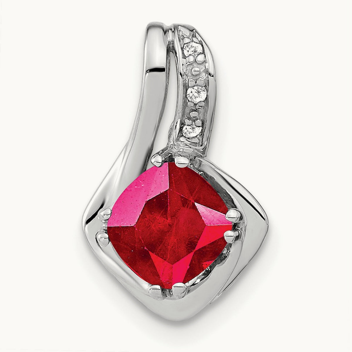 Created Ruby and Lab-Grown Diamond Chain Slide Pendant — 14K White Gold