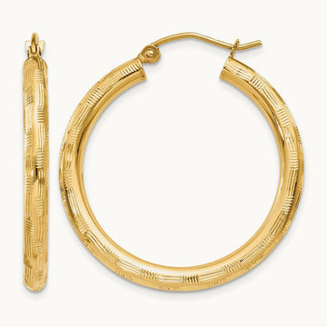 Diamond-cut Hoop Earrings, 14K