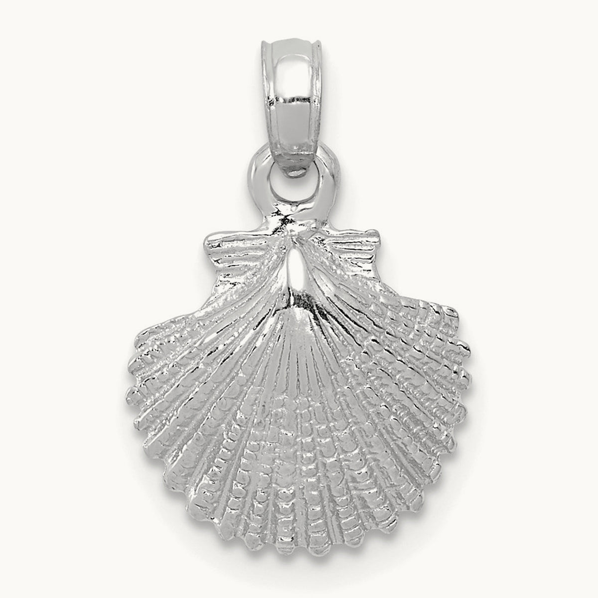 Scallop Shell Pendant, 15mm charm in 14K White Gold