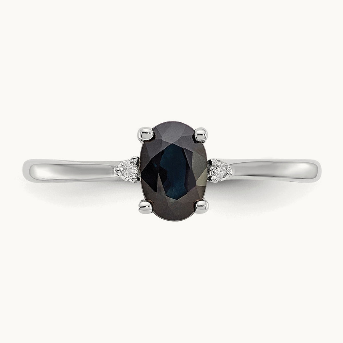 Diamond & Sapphire Birthstone Ring — 14K White Gold, 6