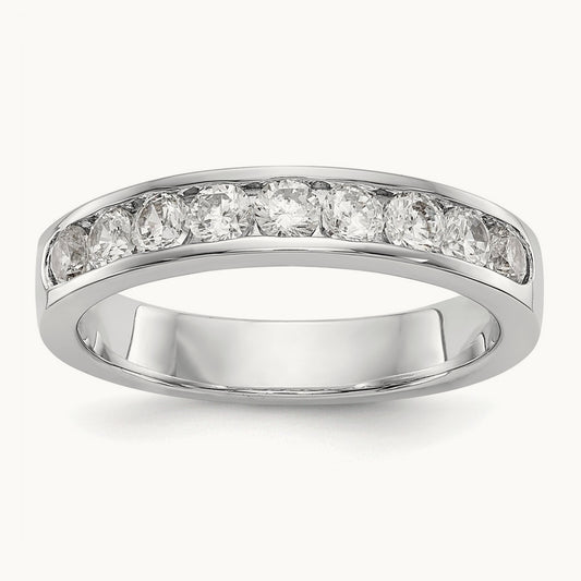 9-Stone Diamond Channel Band, 14K White Gold