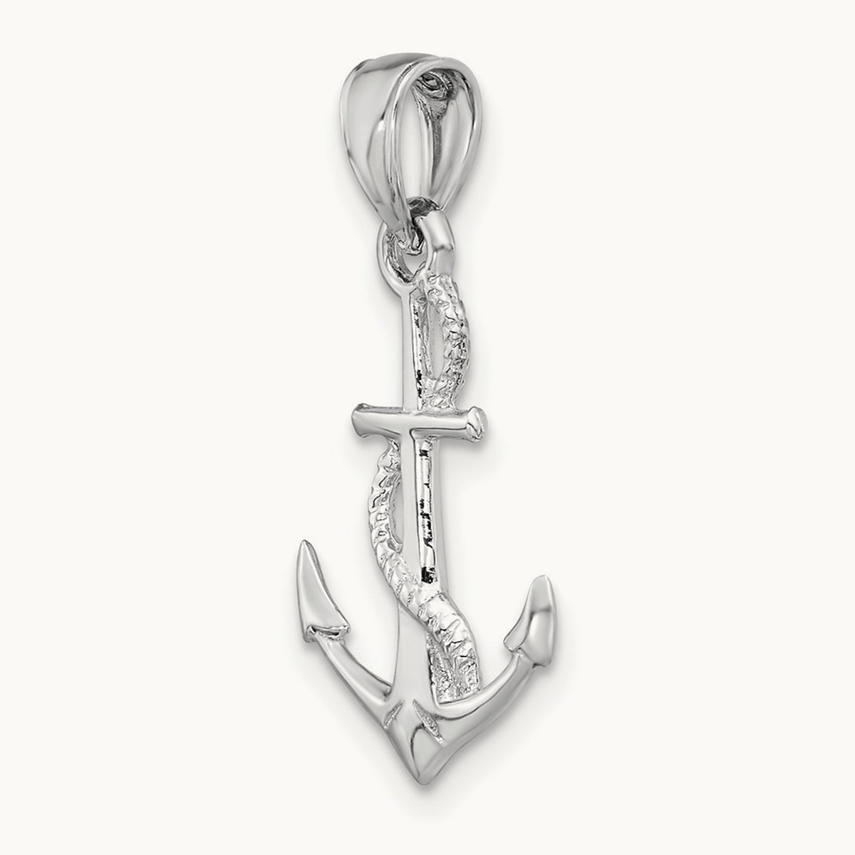 Solid Polished 3-D Anchor Pendant — 14K White Gold