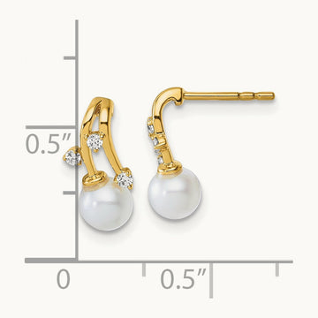Polished Diamond and Pearl Drop Post Earrings — photo set