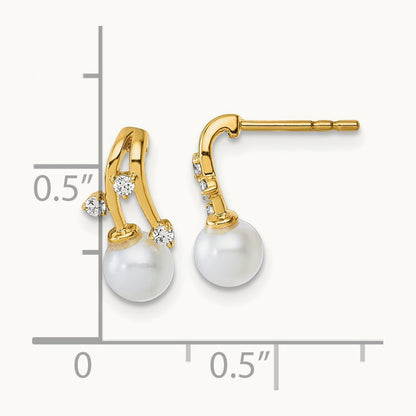 Polished Diamond and Pearl Drop Post Earrings — photo set