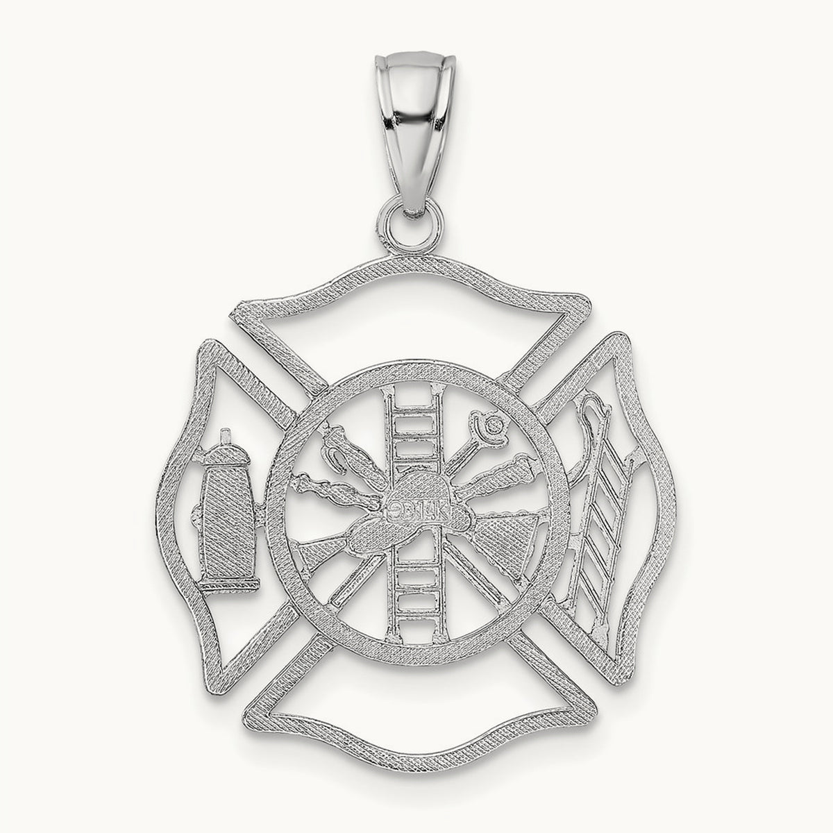 Fireman Shield Charm, 14K White Gold