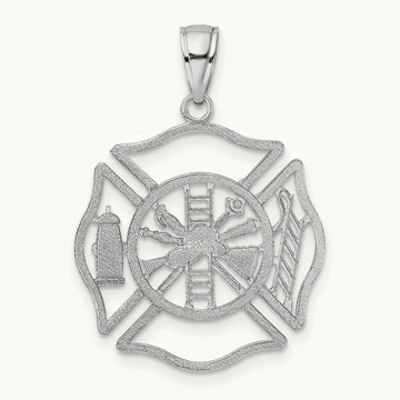 Fireman Shield Charm, 14K White Gold