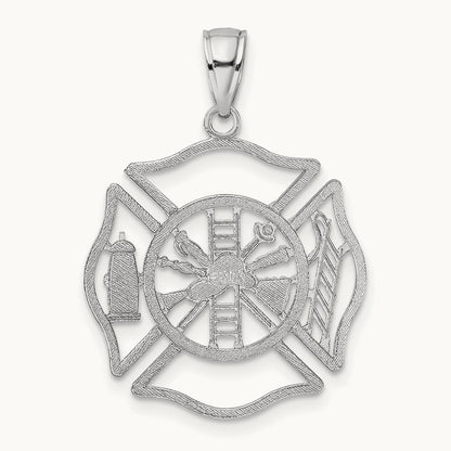 Fireman Shield Charm, 14K White Gold