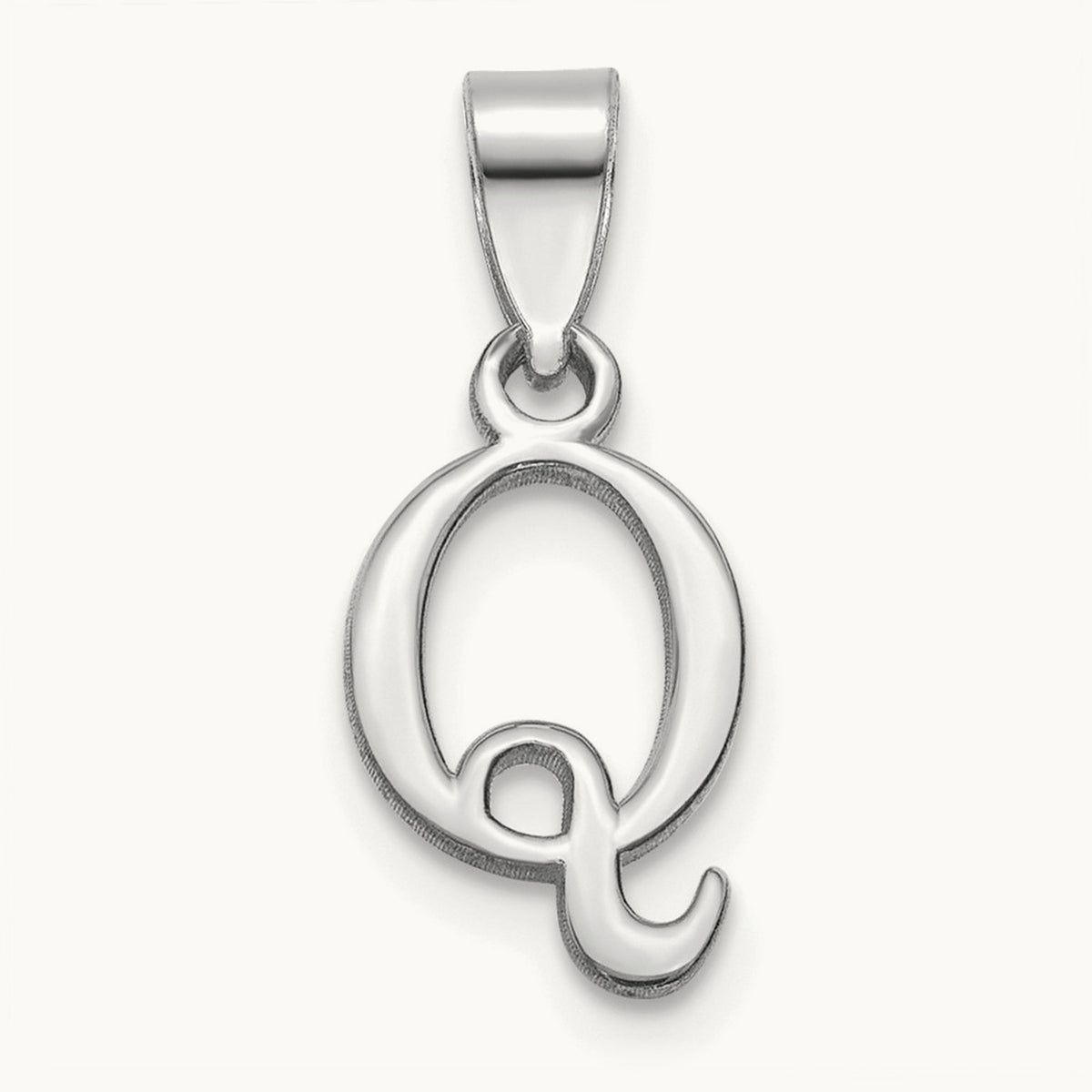 Polished Block Initial Pendant — 14K White Gold, Q