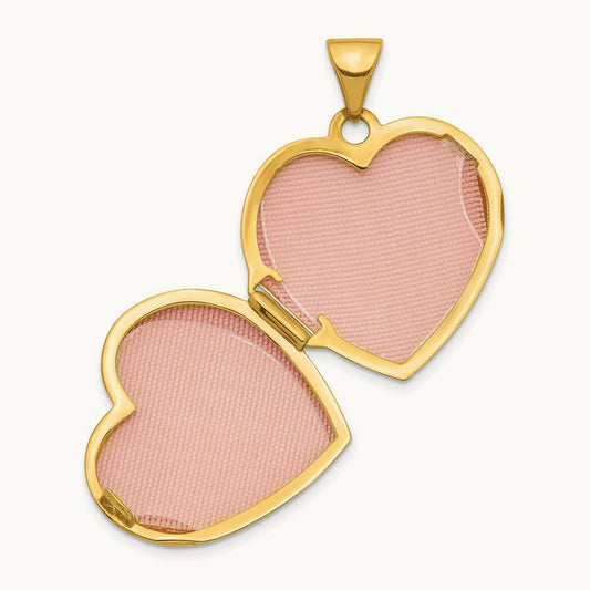 Scroll Design Reversible Heart Locket Pendant, 19mm, 14K Yellow Gold
