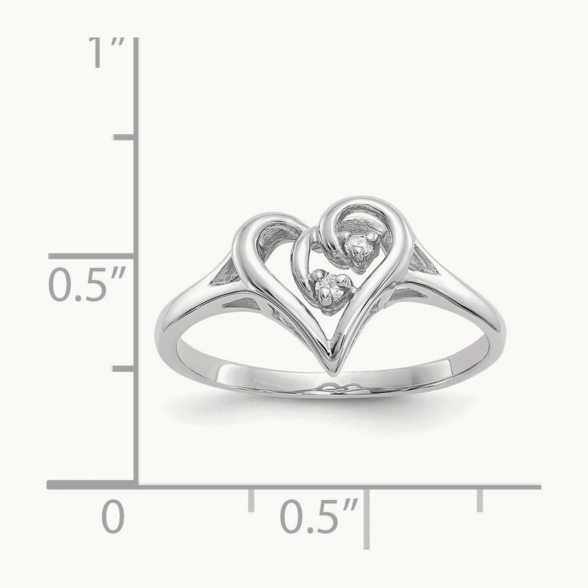 Polished AA Diamond Heart Ring, 14K White Gold