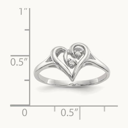 Polished AA Diamond Heart Ring, 14K White Gold