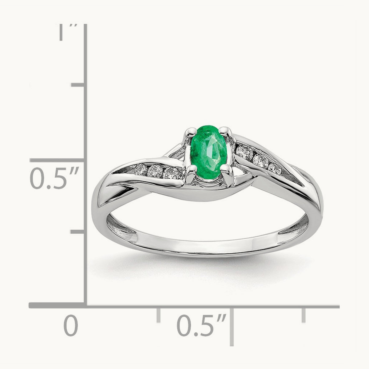 Oval Emerald Diamond Ring, 14K White Gold
