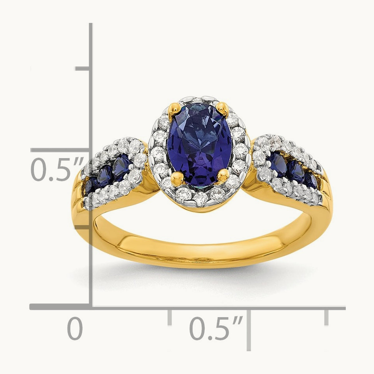 Oval Created Sapphire Ring, 0.25 ct tw Lab-Grown Diamond — 14K Yellow Gold