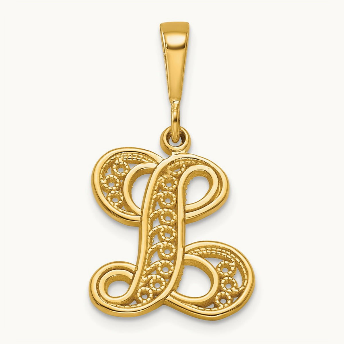 Polished Script Filigree Initial Pendant — L
