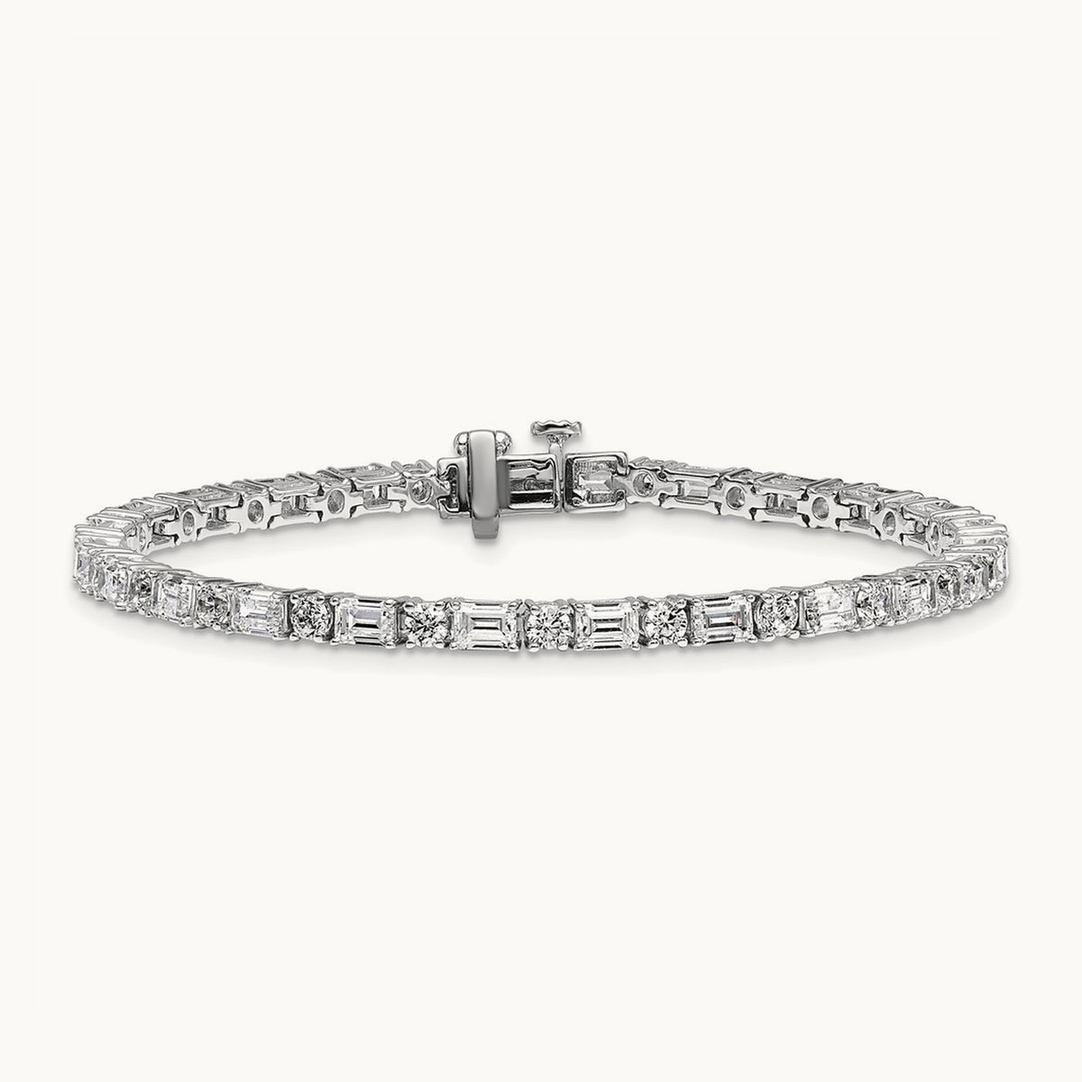 Emerald/Round Tennis Bracelet, 7.00 ct tw Lab-Grown Diamond — 14K White Gold