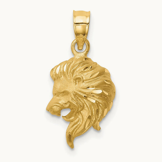 Brushed Diamond-cut Lion Head Pendant — 14mm