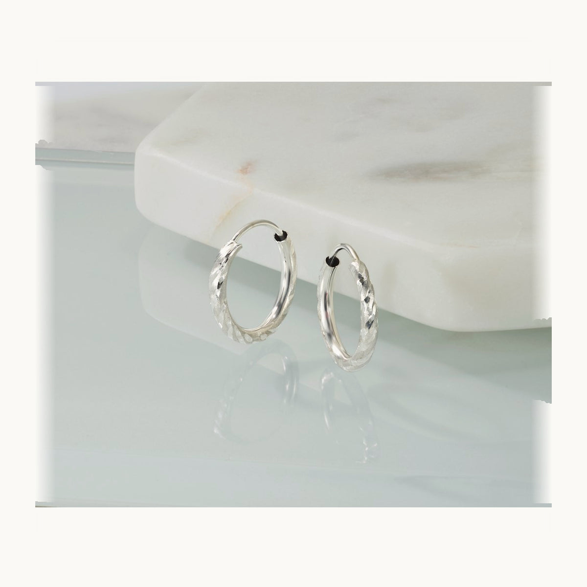 Polished and Satin Diamond-cut Endless Hoop Earrings — 14K White Gold