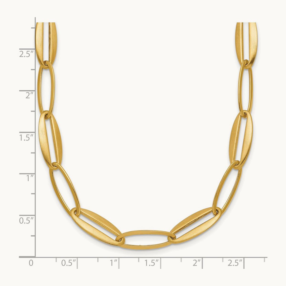 Brushed and Polished Long Oval Link Necklace, 7.25mm, 14K