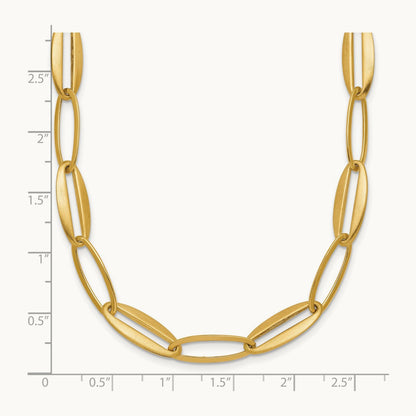 Brushed and Polished Long Oval Link Necklace, 7.25mm, 14K