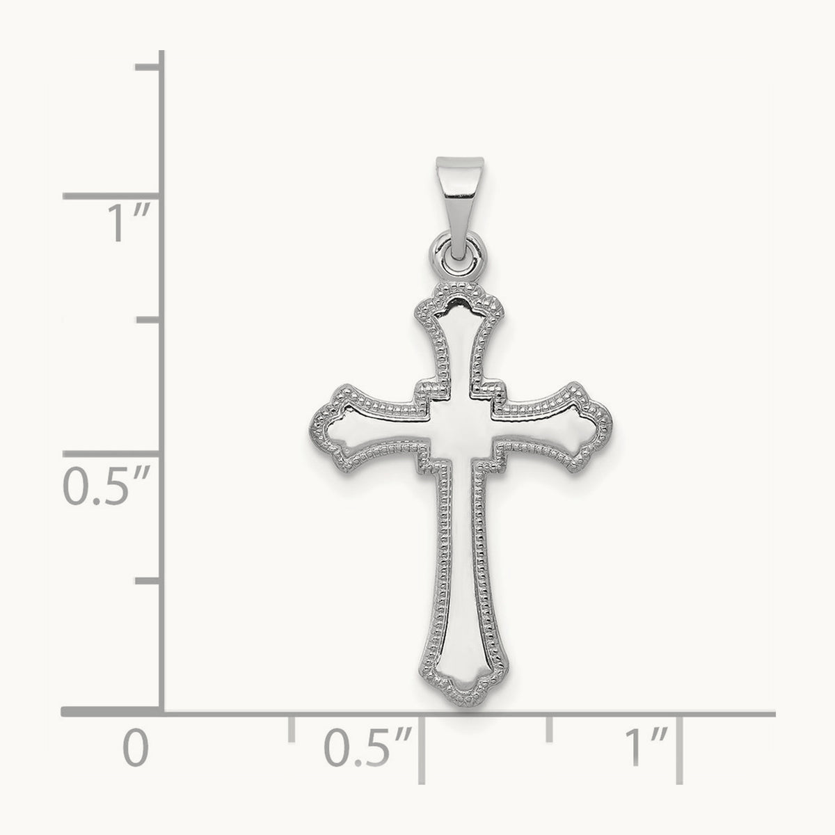 Budded Cross Charm — 14K White Gold, 28mm