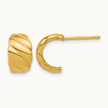 Polished and Grooved J-Hoop Post Earrings — Leslie's — photo set