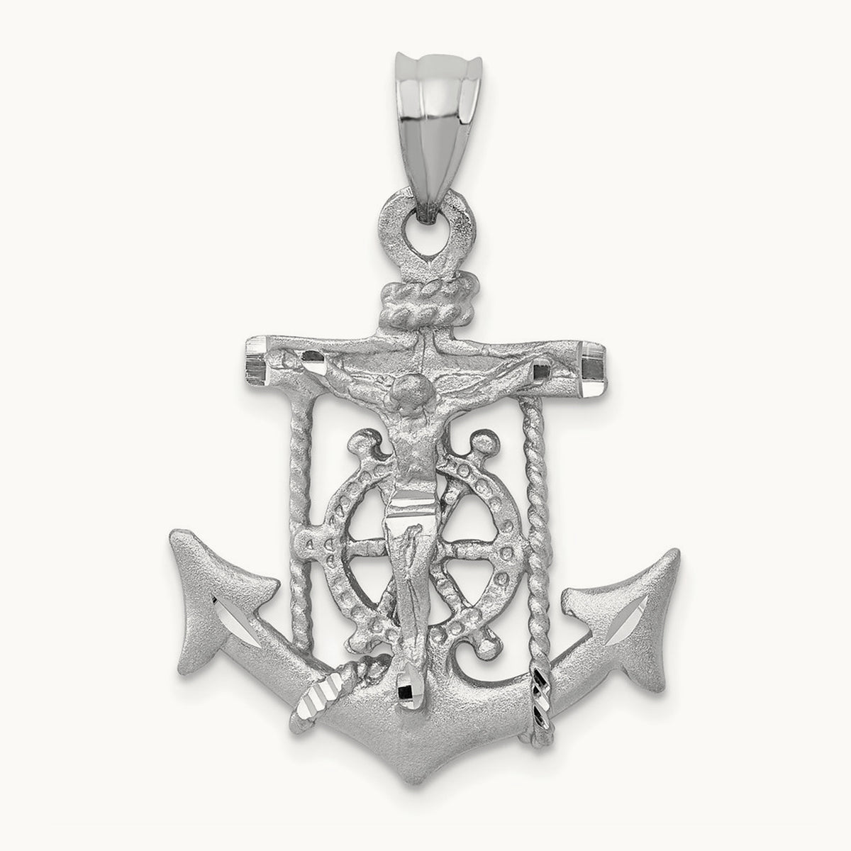 Mariners Crucifix Pendant — 14K White Gold, 31mm