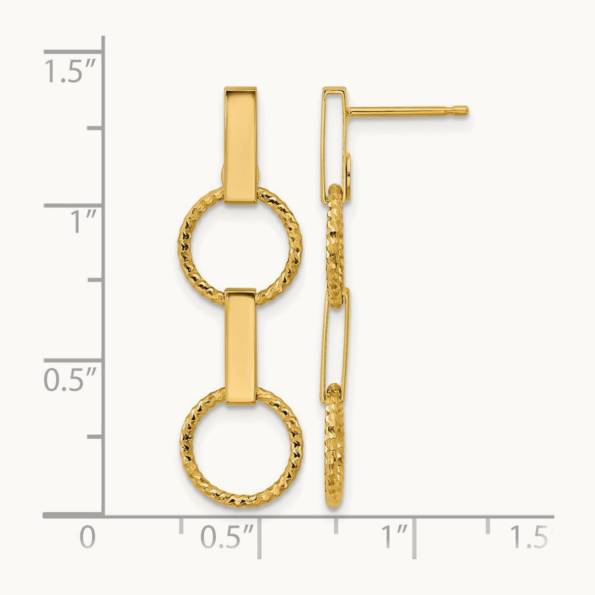 Polished and Diamond-cut Circle Dangle Post Earrings, 14K — Leslie's