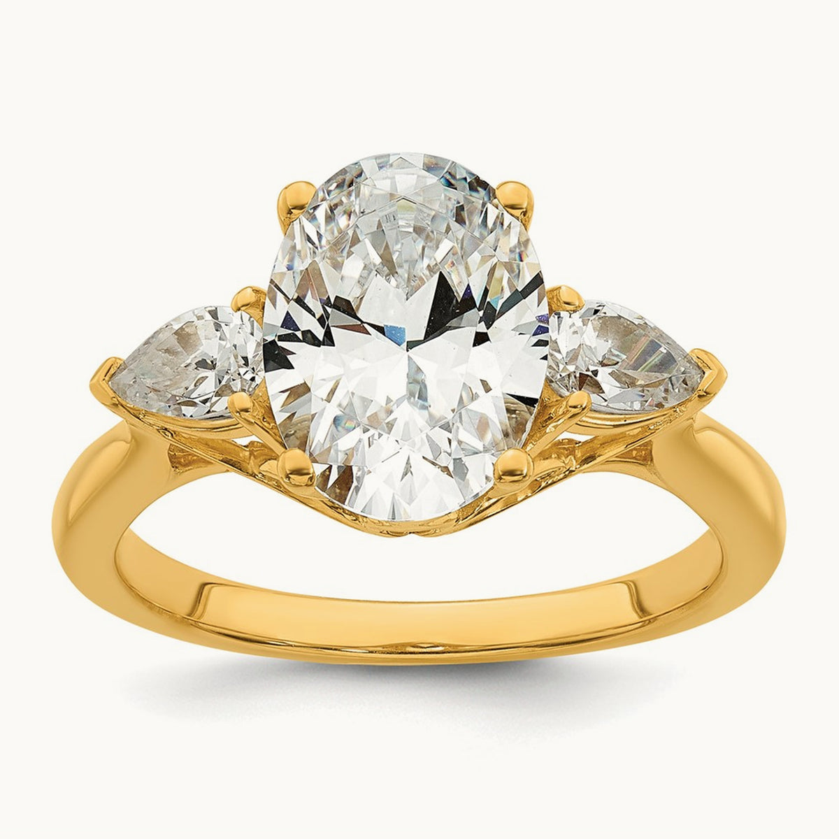 Oval/Pear 3 Stone Engagement Ring, 1.25-3.50 ct tw Lab-Grown Diamond — 3 ct, 14K Yellow Gold